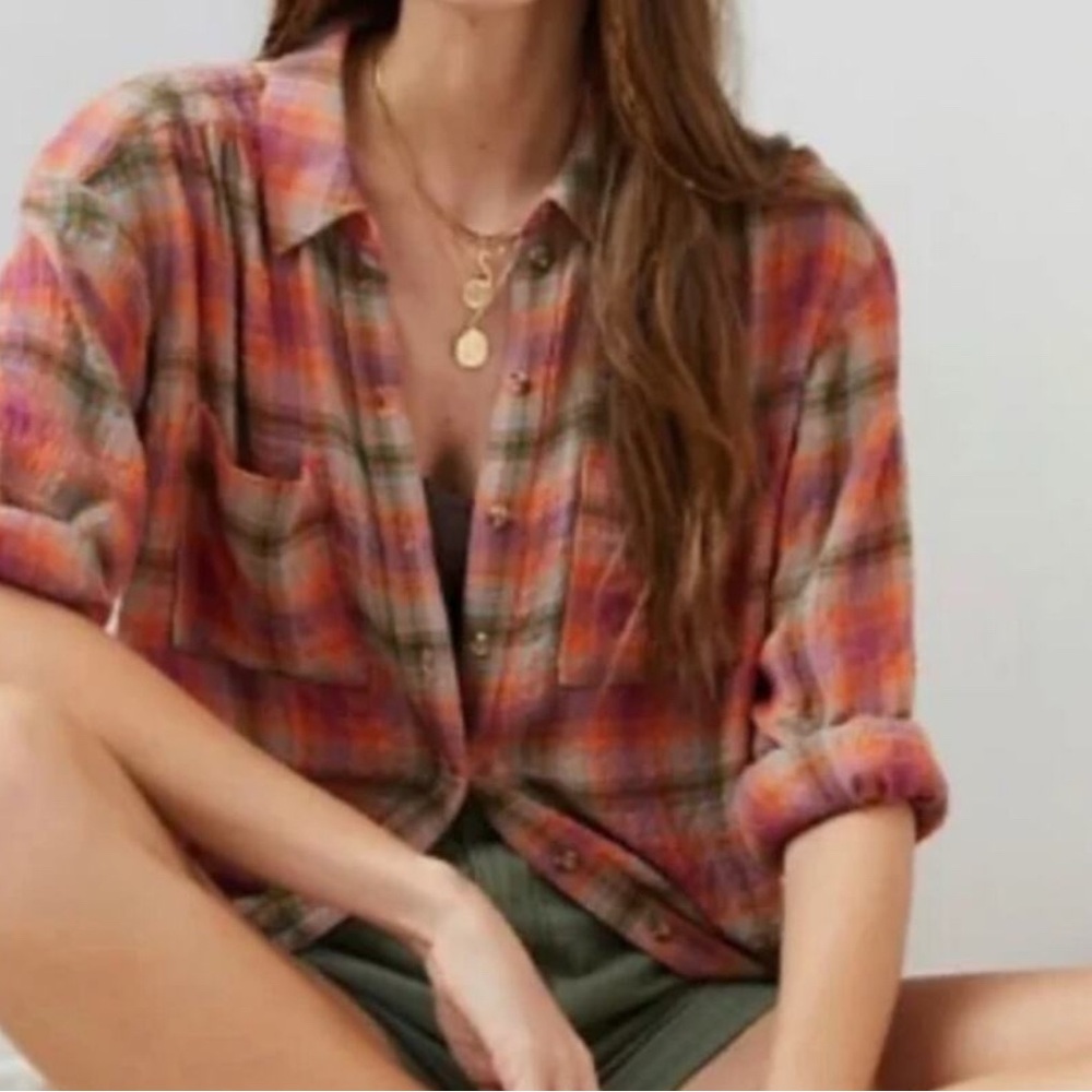 PILCRO Seamed Plaid Tunic Button-down Size Small EUC